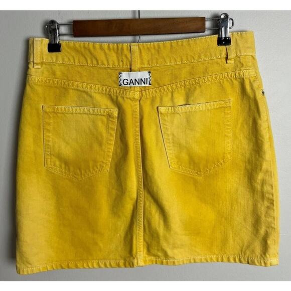 Ganni Shiloh Yellow Denim Mini Skirt High Waist Casual Festival Size 8 Women’s - Picture 2 of 8